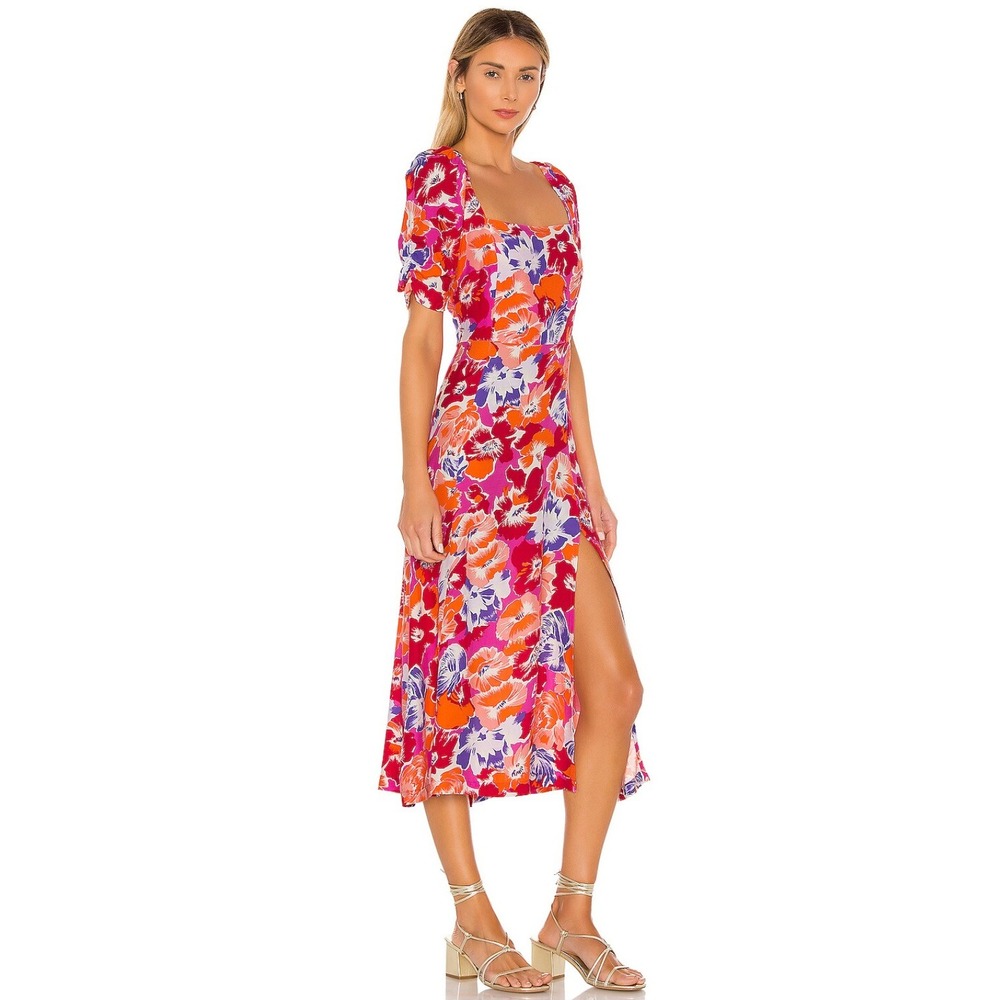 L*Space ALISSA Floral Midi Dress Large Multicolor Smocked Summer Beach Vacation